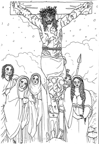 Jesus Breathes His Last And Dies On The Cross Coloring Page